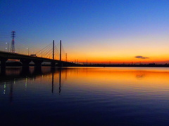 富士と彩湖の夕陽