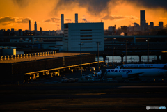夕暮れ時の羽田空港