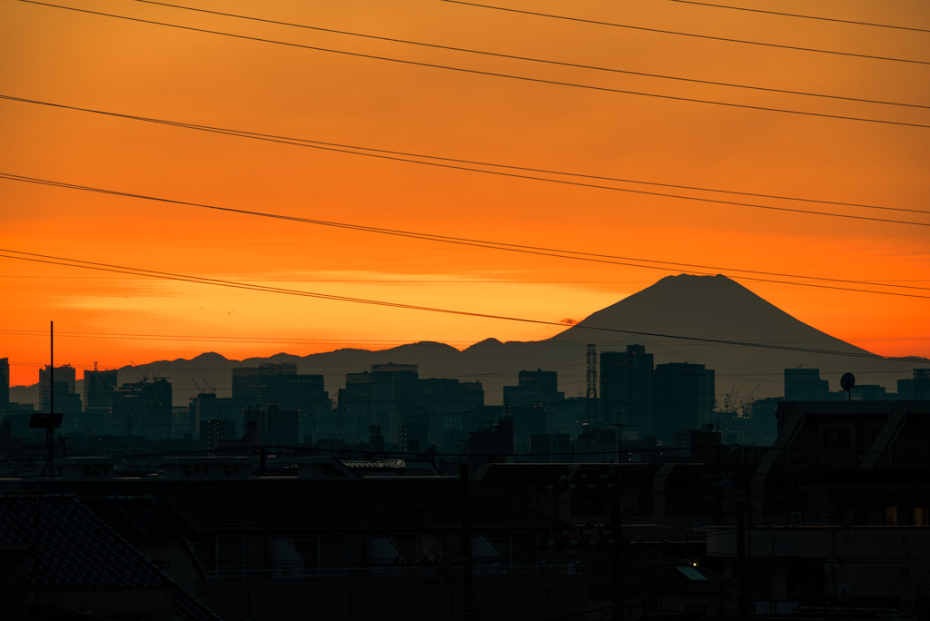 夕焼けと富士山