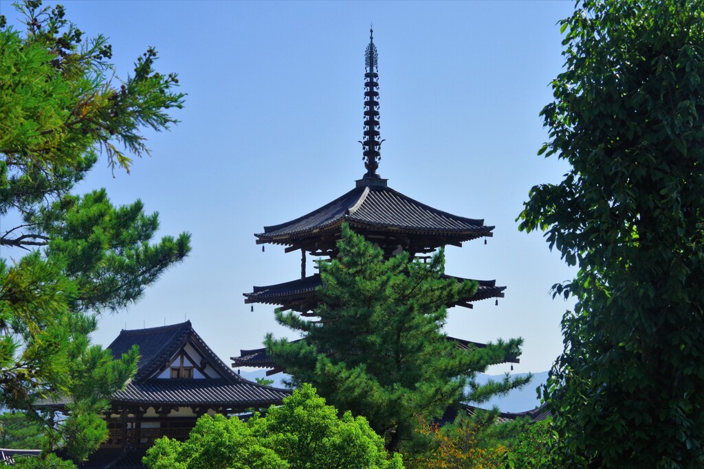 法隆寺五重塔と金堂