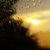 雨の中の夕日