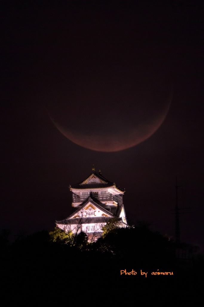 昨夜の岐阜城と三日月