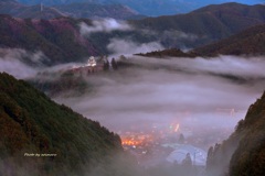 郡上八幡城に街灯り