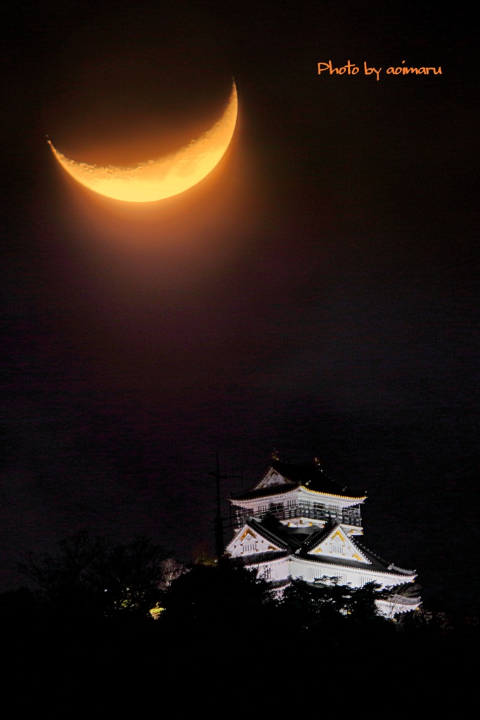 昨夜の岐阜城と月