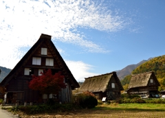 茅葺屋根と秋の空