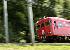 新緑と紅い電車