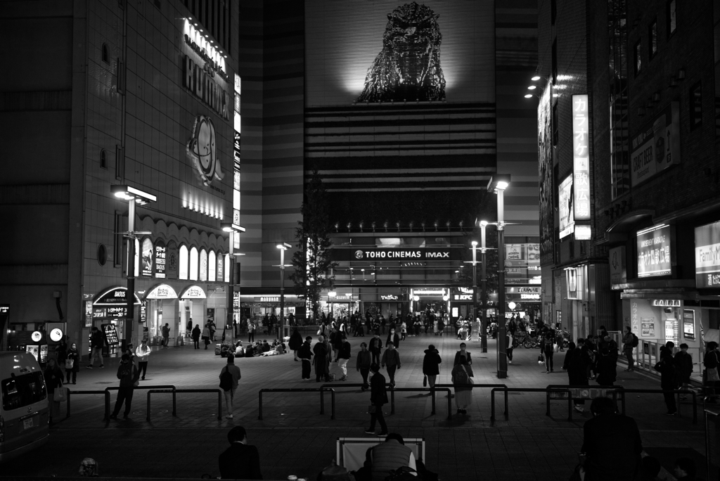 ゴジラが吠えるトーヨコ（BW）