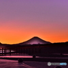 富士山の夕焼けシルエット