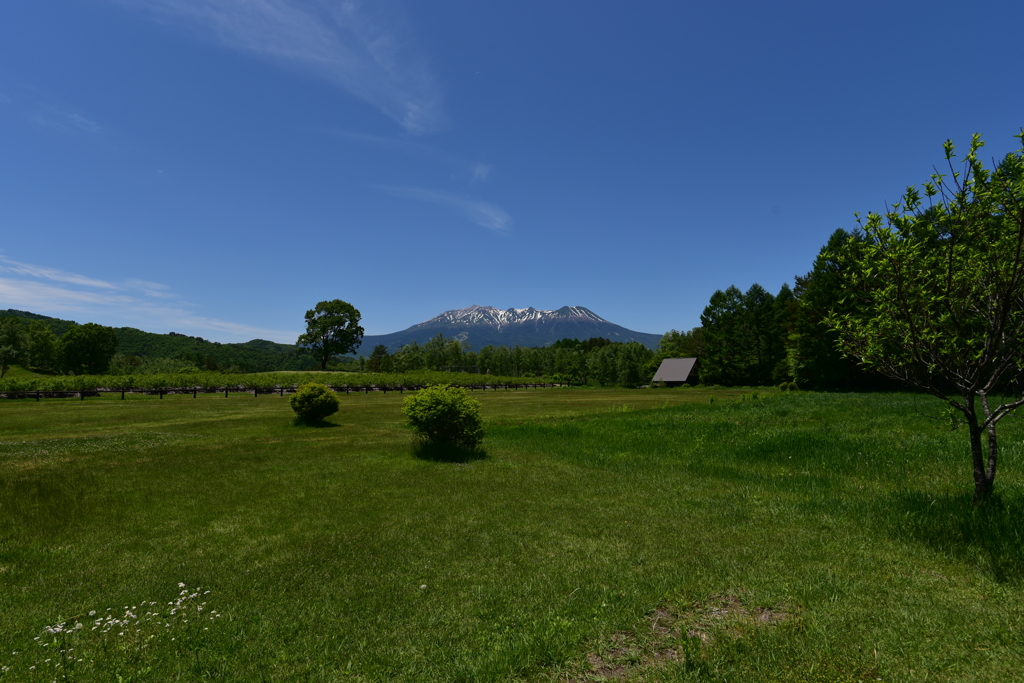 新緑の開田高原と御嶽山