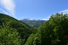 新緑の峠より乗鞍岳を望む