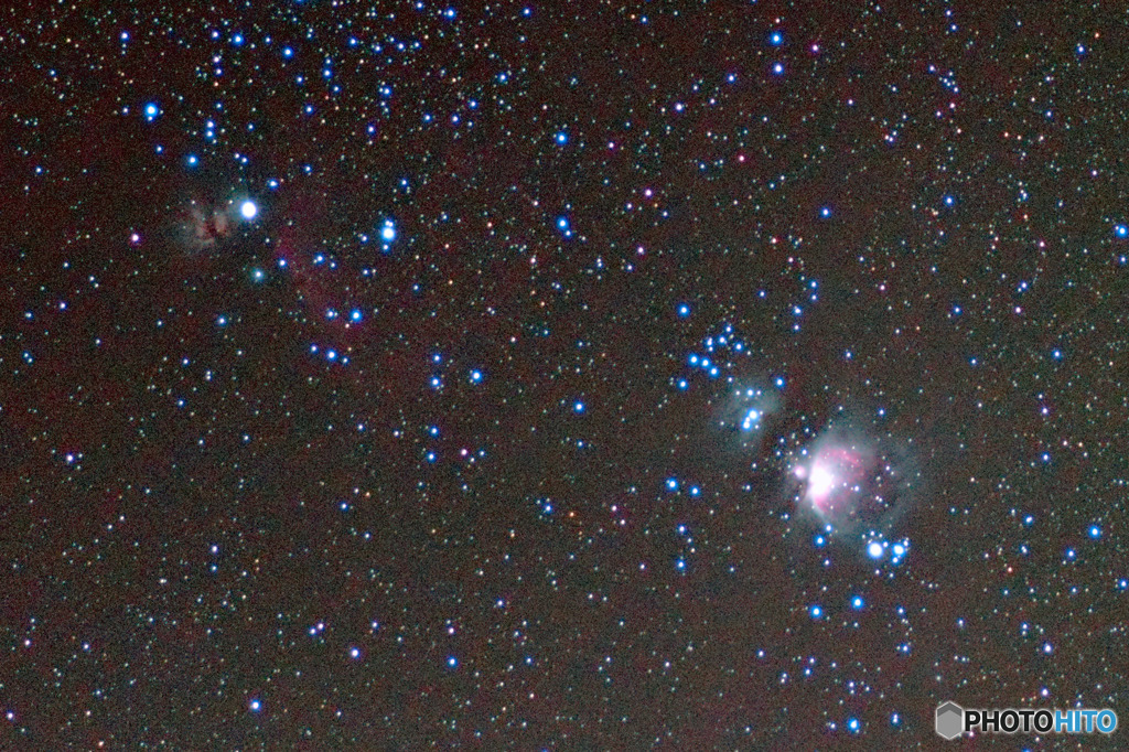 固定撮影でオリオン大星雲と燃える木