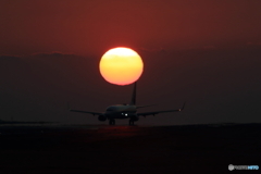 夕日と飛行機