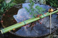 水琴窟に映る紅葉