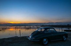 old car with sunset