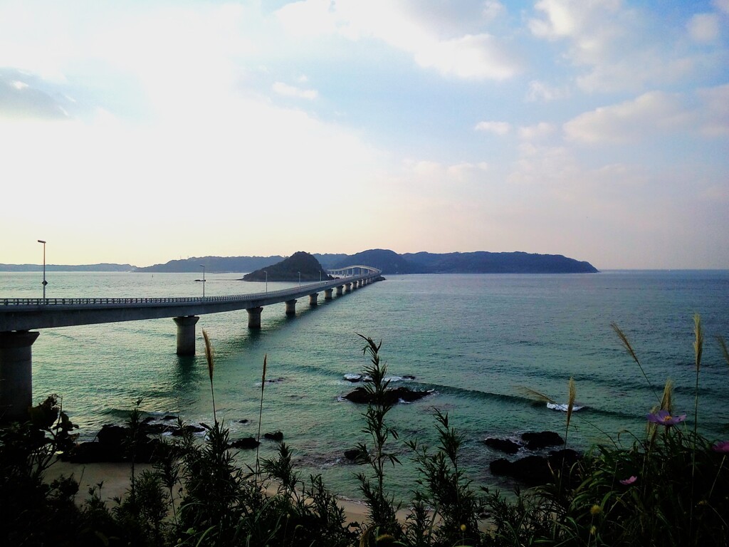 第四千百四十六作　「波音寂しく　島へまつすぐ　路のひと筋」　山口県豊北