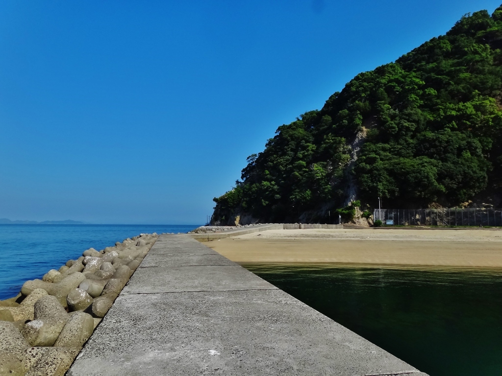 第八百六作　　「堤防から振り返へる　そこは懐かしい砂浜」　愛媛県北条