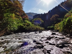 第千九百二十一作　　「川に戯れ　ふと見上げれば　秋の陽かたぶく」　富山県上市