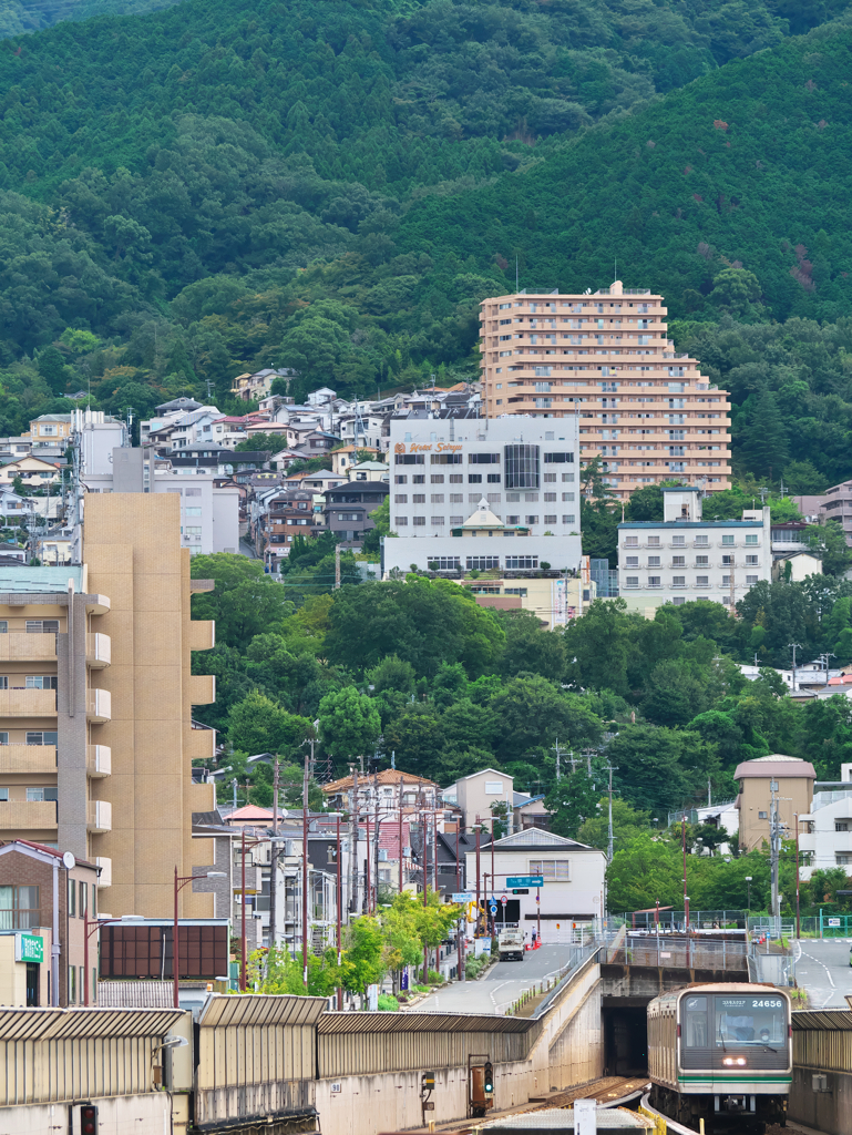 山々を背にして