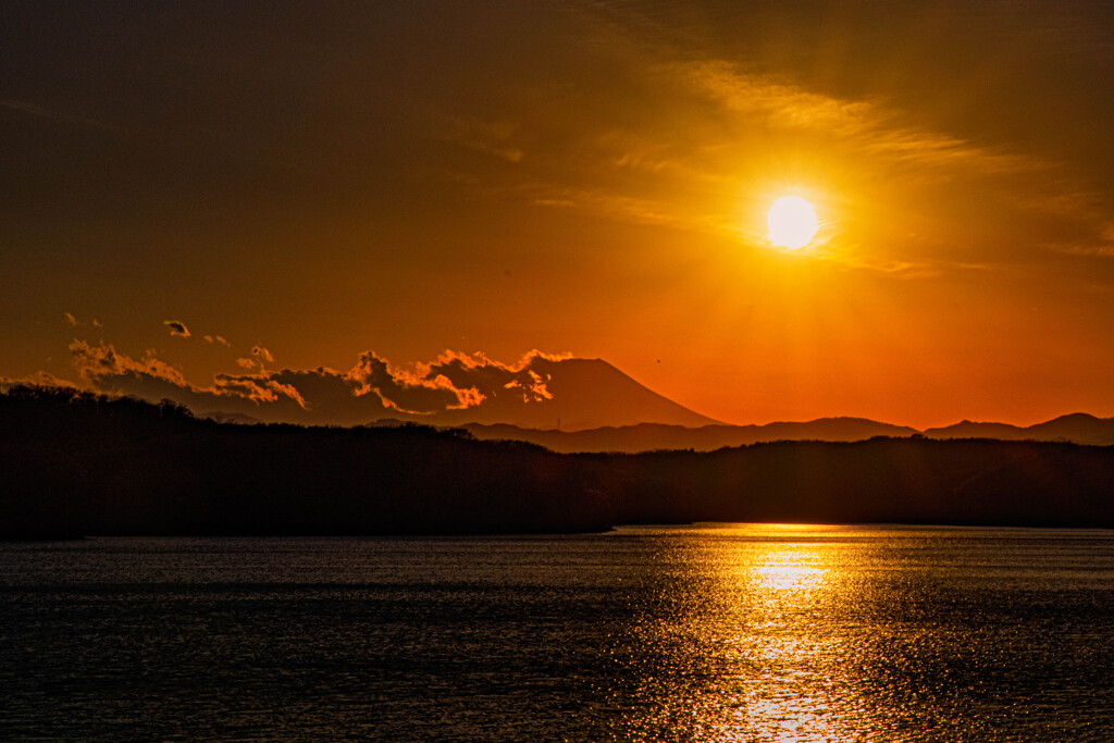 冬の富士夕景