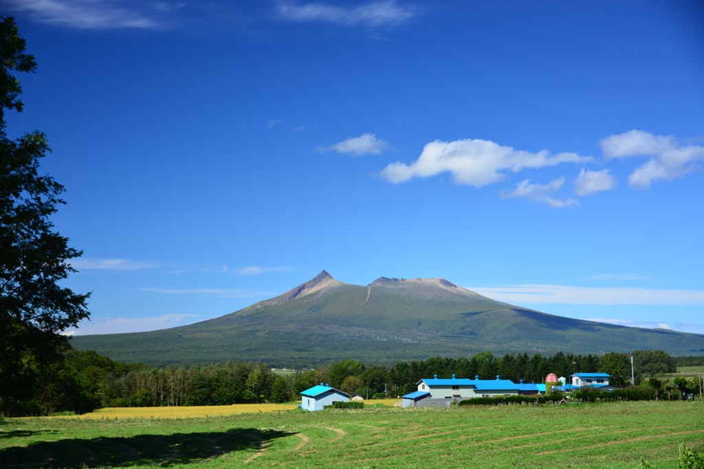 青い屋根と駒ケ岳