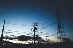 電柱　夕日１