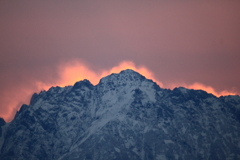 今朝の立山連峰　剱岳　日の出が始まる瞬間