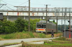 ワンマン電車田舎道通過中