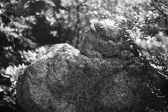 自然石に彫られた狛犬