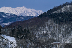 雪山を背景に