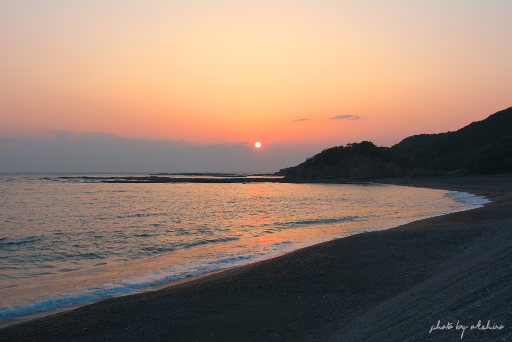 いつもの海岸のいつもの夕陽