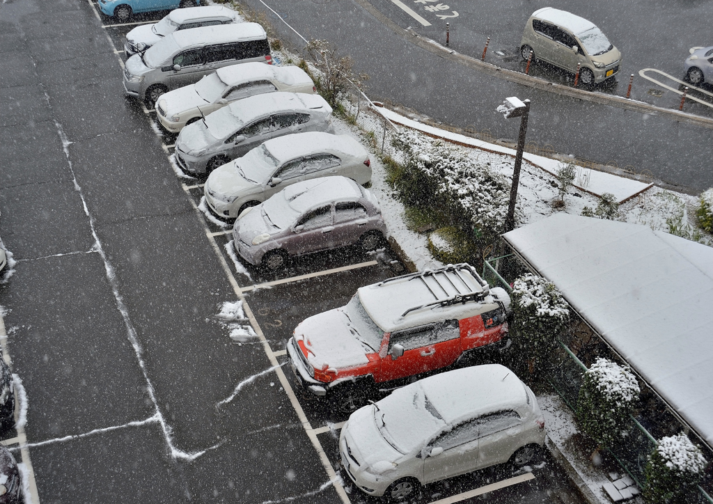 雪とオレンジのFJクルーザー