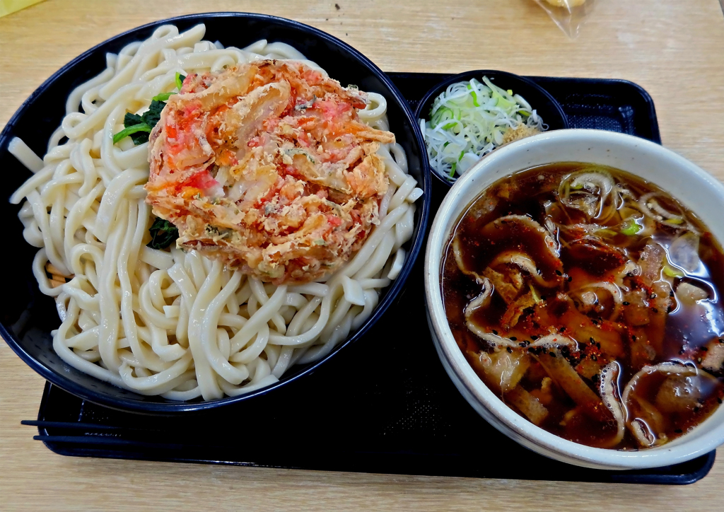 肉汁上里うどんかきあげ天付大盛り