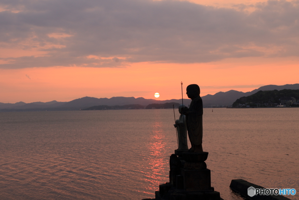 宍道湖の夕日　袖師地蔵