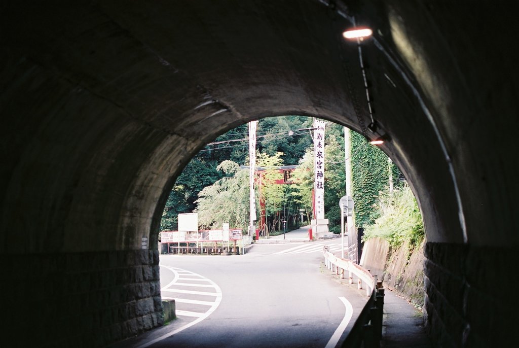 高架下から見える鳥居