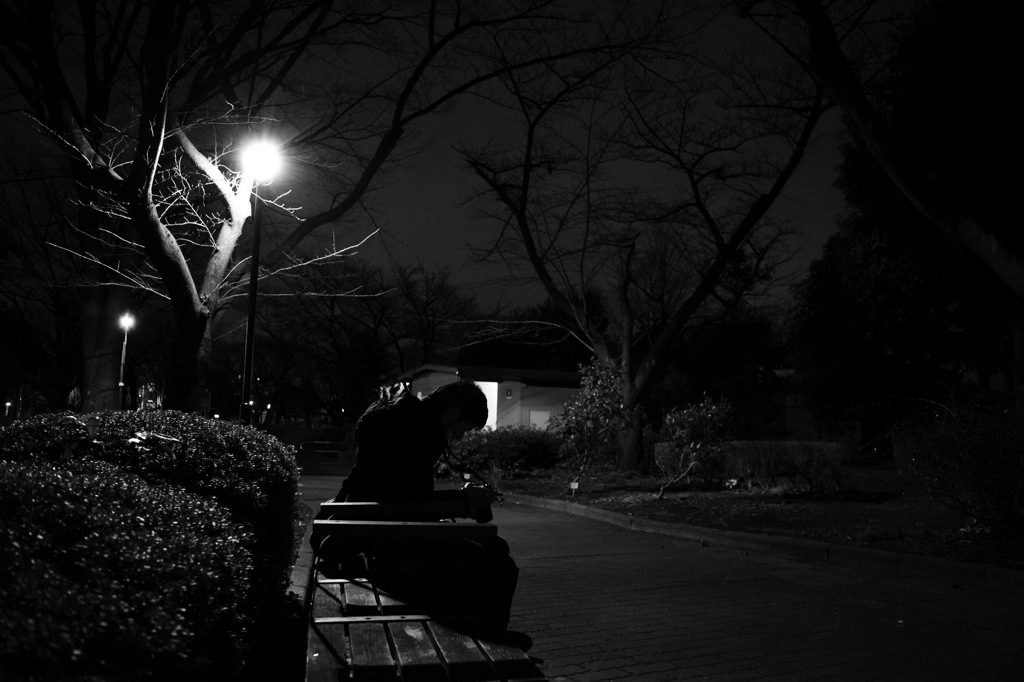夜の公園、カメラ仲間と
