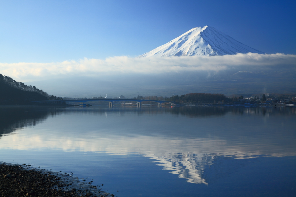河口湖より富士山を望む