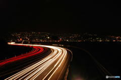 夜の別大国道（別府ー大分）