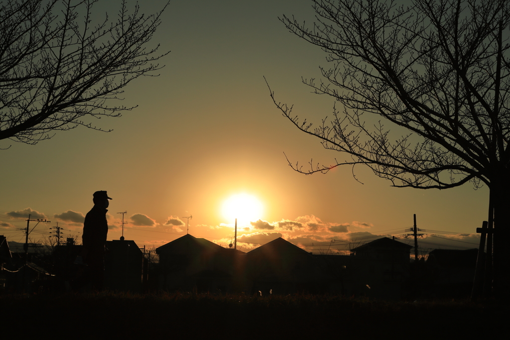 夕陽と散歩
