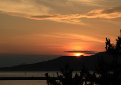 百道に夕焼け空