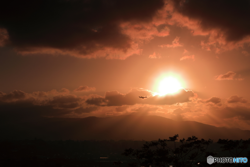 夕陽の中を