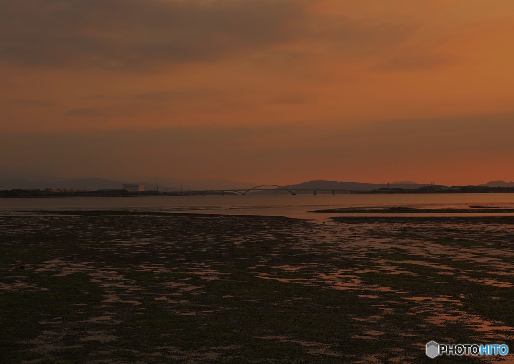 干潟の夕暮