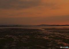 干潟の夕暮