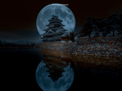 松本城と満月