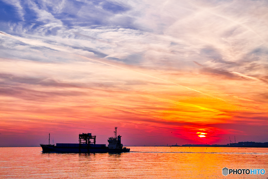 茜浜からの夕陽