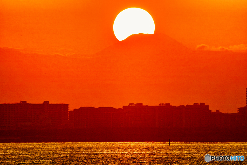 富士山と夕陽