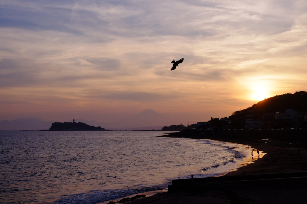 稲村ヶ崎海岸の夕日①
