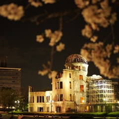 夜桜と原爆ドーム