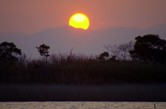 春分の夕日