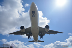 太陽光浴びる飛行機