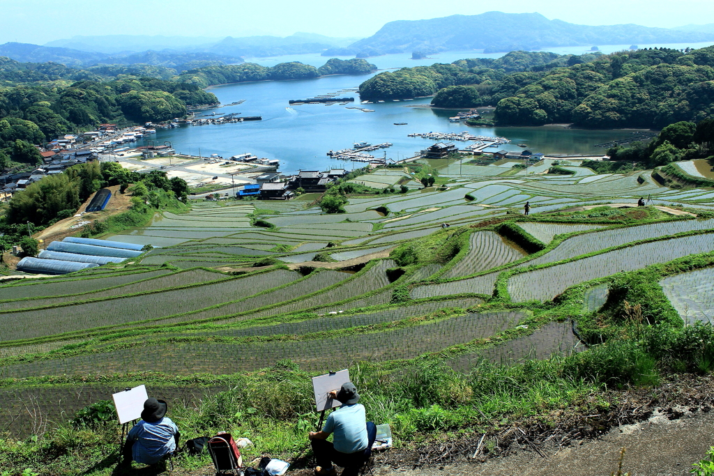 水のある風景 海2　【島々と棚田を描く】